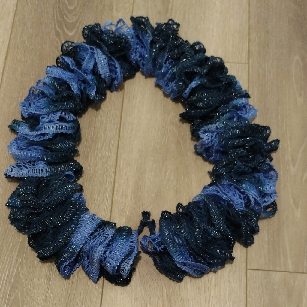 Blue Ruffled Knit Scarf